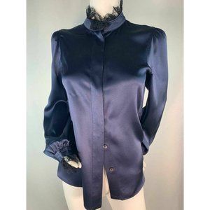D&G Blue Silk Shirt with Black Lace Trim